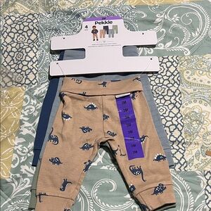 Pekkle Kids Dinosaur Print Joggers - Tan and Blue